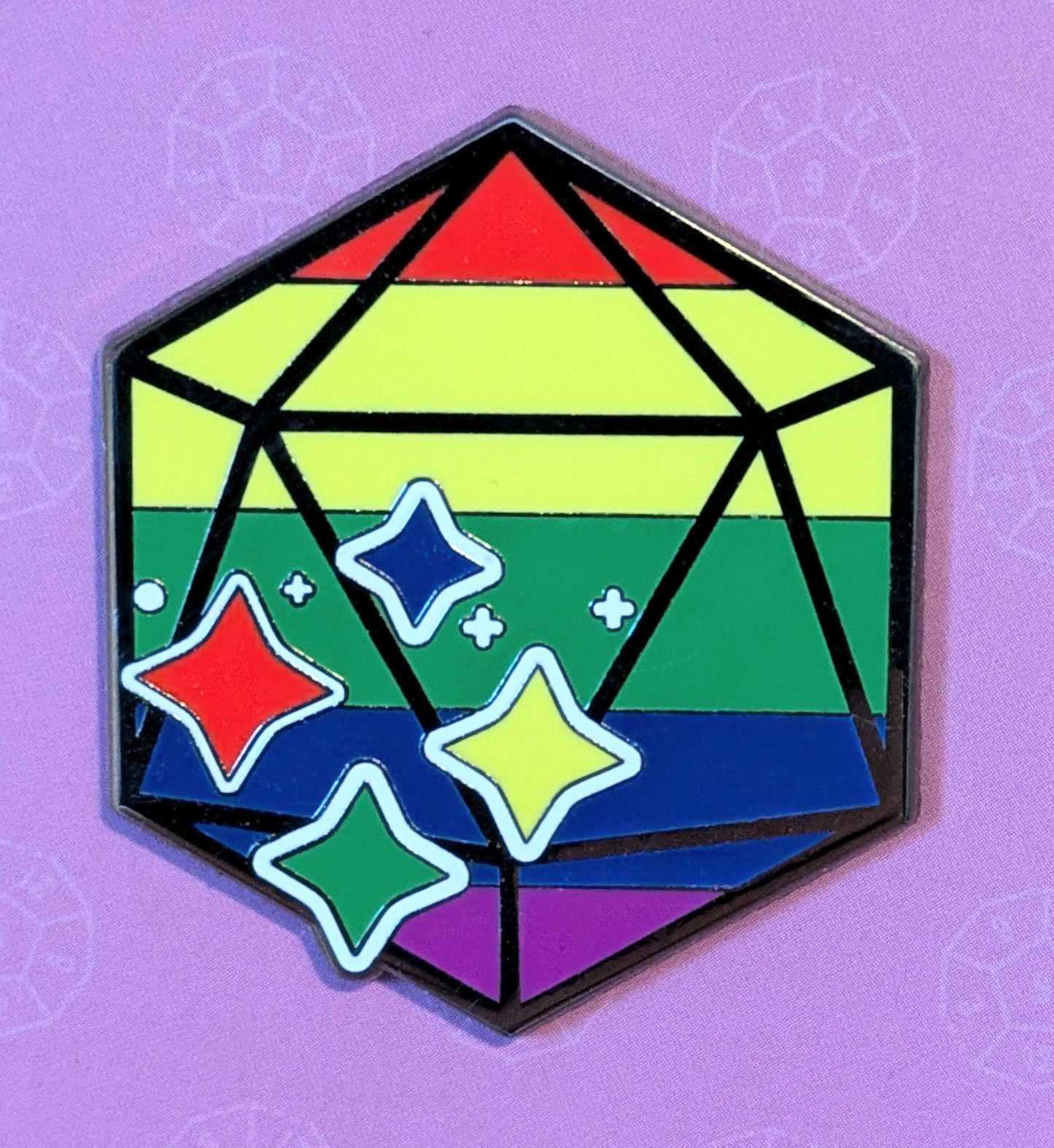 Pride Polyhedral D20 Hard Enamel Pin -1.5"