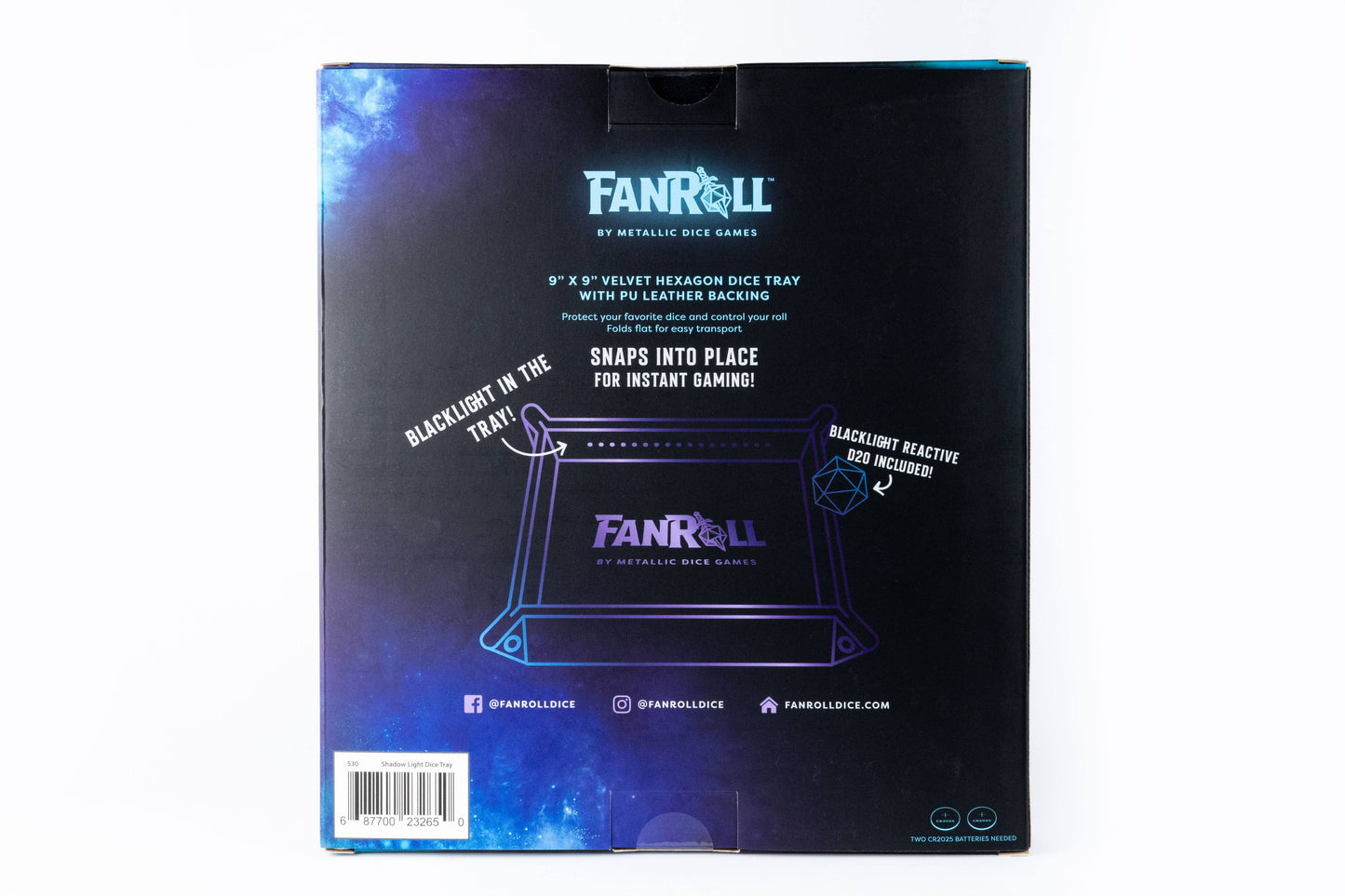 Shadow Light Blacklight Dice Tray with d20: Black